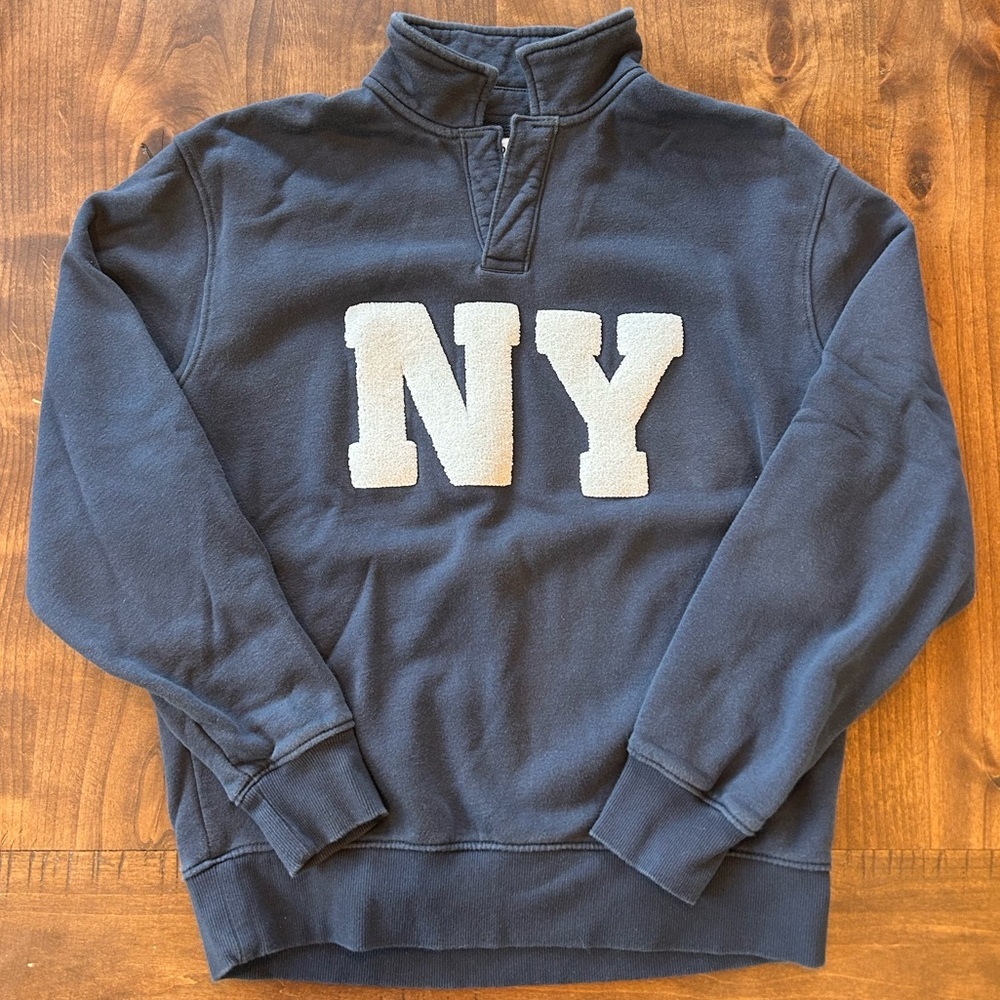 Old Navy NY New York Chenille Patch Pullover Sweatshirt Mock Neck Navy Medium